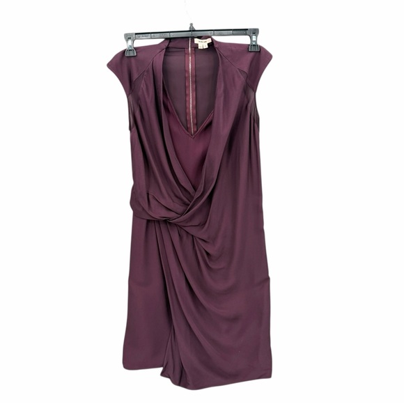 Helmut Lang Molten Drape Twist Front Dress Plum Burgundy Asymmetrical Cocktail 2 - Picture 3 of 16